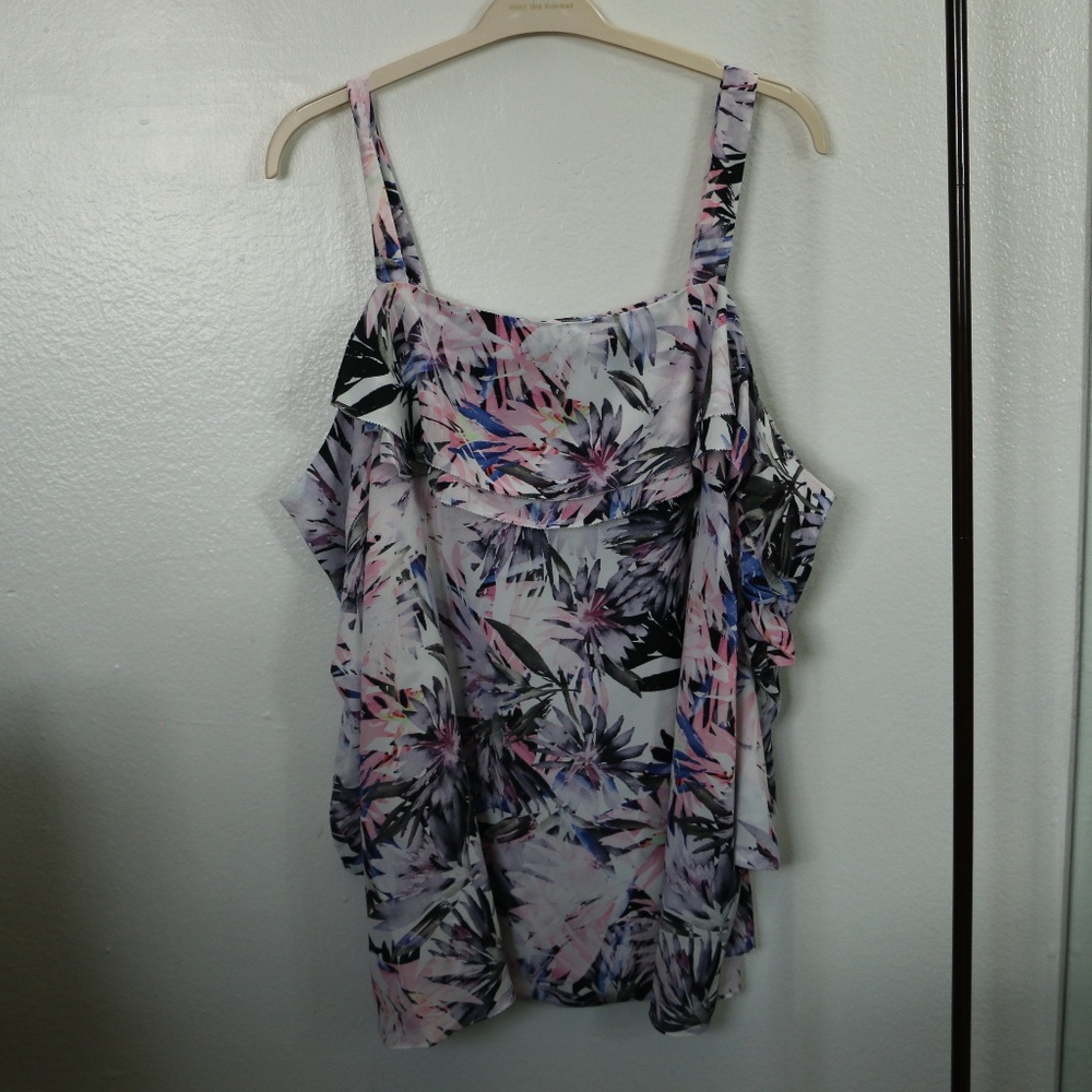 NYJD Plus Size Off The Shoulder Ruffles Top Floral Tank